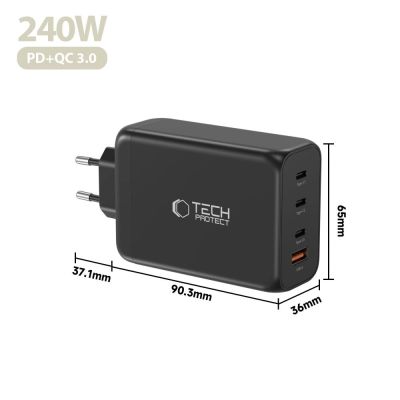5. Ładowarka sieciowa Tech-Protect NC240W-GaN 4-Porty 240W - czarna