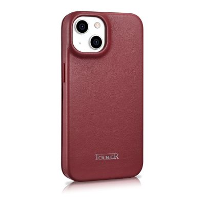 4. iCarer CE Premium Leather Folio Case skórzane etui iPhone 14 Plus z klapką magnetyczne MagSafe czerwony (WMI14220715-RD)