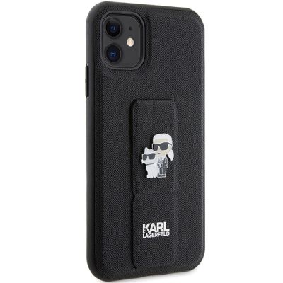 4. Etui Karl Lagerfeld Gripstand Saffiano Karl&Choupette Pins na iPhone 11 / Xr - czarne