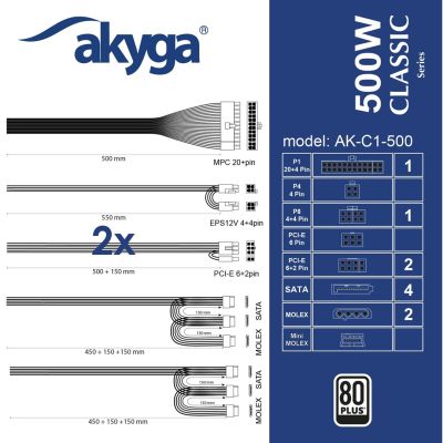 5. Akyga AK-C1-500 moduł zasilaczy 468 W 24-pin ATX ATX Czarny