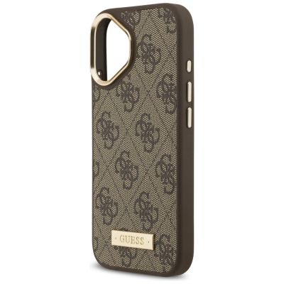 6. Etui Guess 4G Logo Plate MagSafe na iPhone 17 - brązowe