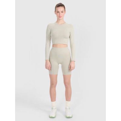 7. Longsleeve treningowy crop-top z wycięciem na plecach damski 4F 4FRSS25TFLOF486-83S