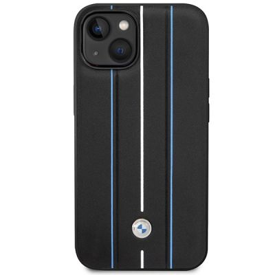 3. Etui BMW Leather Stamp Blue Lines na iPhone 14 - czarne