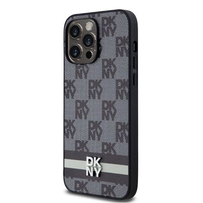 2. Etui DKNY Leather Checkered Mono Pattern & Printed Stripes na iPhone 14 Pro Max - czarne