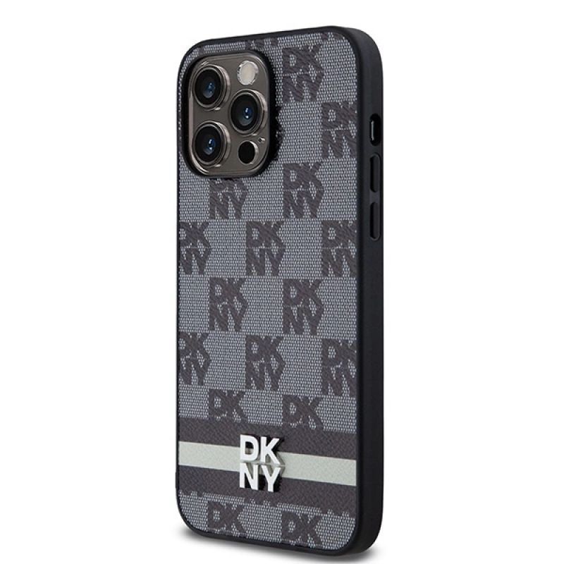 2. Etui DKNY Leather Checkered Mono Pattern & Printed Stripes na iPhone 14 Pro Max - czarne