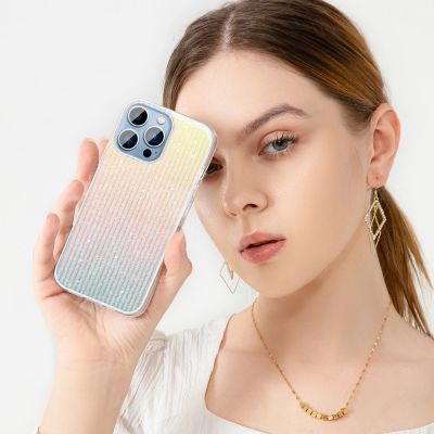 2. Kingxbar Travel Series luksusowe eleganckie etui na iPhone 13 Pro niebiesko-pomarańczowy (Clouds)