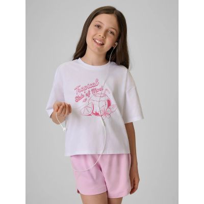 T-shirt bawełniany dziewczęcy 4F 4FJRSS26TTSHF3983-11S