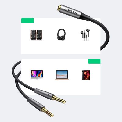 5. Ugreen kabel rozdzielacz AUX 3,5 mm mini jack (żeński) - 2x 3,5 mm mini jack (męski - mikrofon i słuchawki) srebrny (AV193 50255)