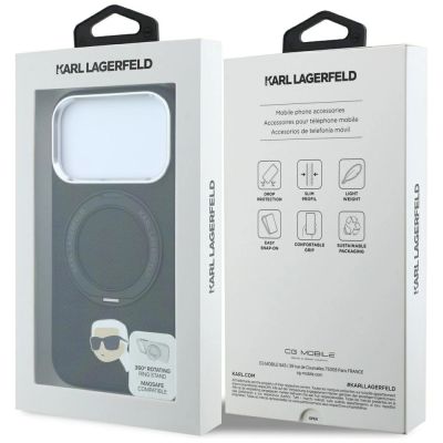 8. Etui Karl Lagerfeld with Ring Stand 360 Karl Head Pin MagSafe na iPhone 18 Pro / 17 Pro - czarne