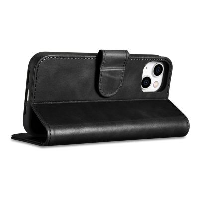 8. iCarer Oil Wax Wallet Case 2in1 etui iPhone 14 Plus skórzany pokrowiec z klapką Anti-RFID czarny (WMI14220723-BK)