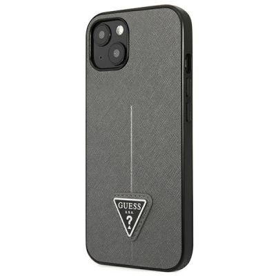 2. Etui Guess Saffiano Triangle Logo na iPhone 13 mini - srebrne