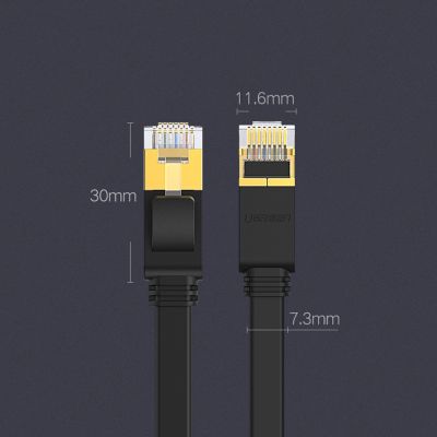 19. Ugreen kabel sieciowy internetowy Ethernet patchcord U/FTP Cat. 7 10Gb/s płaski 0.5m czarny (NW106)