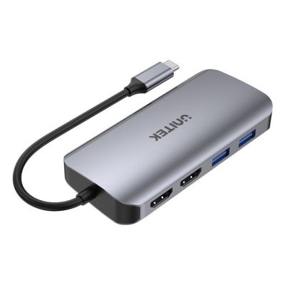 7. UNITEK AKTYWNY HUB USB-C 2X HDMI, CZYTNIK SD, 4K, RJ-45, PD 100W, 5 GBPS