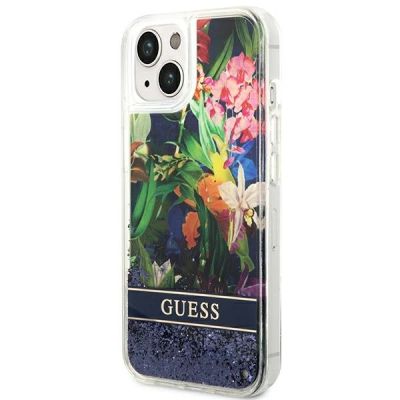 2. Etui Guess Flower Liquid Glitter na iPhone 14 - niebieskie