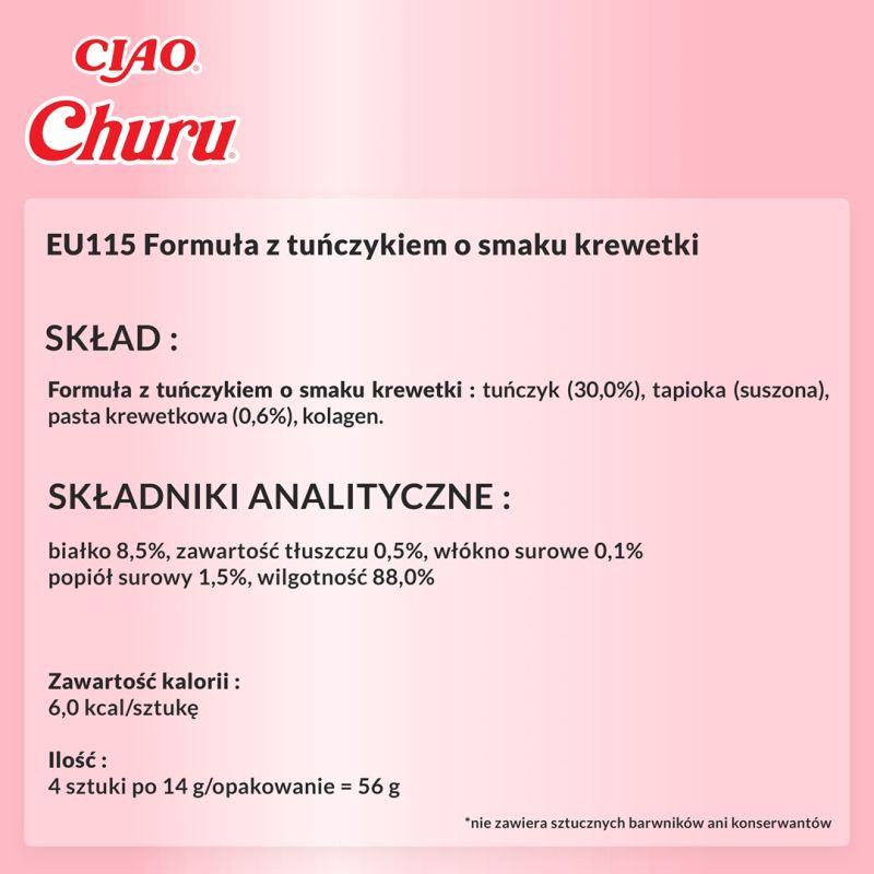 7. INABA Churu Tuńczyk z krewetkami - przysmak dla kota - 4x14 g