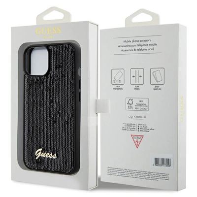 8. Etui Guess Sequin Script Metal na iPhone 14 / 15 / 13 - czarne
