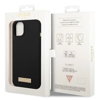 8. Etui Guess Silicone Logo Plate MagSafe na iPhone 14 Plus - czarne