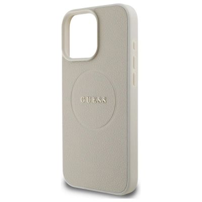 6. Etui Guess Grained Gold Ring MagSafe na iPhone 16 Pro Max - beżowe