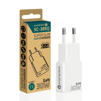 6. EVERACTIVE ŁADOWARKA SIECIOWA 2 X USB-C QUICK CHARGE 4+ 30W SUPER SLIM BIAŁA SC-385Q