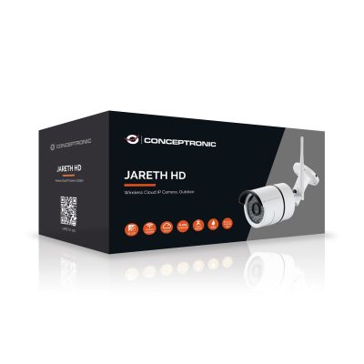 2. Bezprzewodowa kamera IP w chmurze Conceptronic JARETH HD - Sieciowa kamera bezpieczeństwa - Zewnętrzna - Odporna na warunki atmosferyczne - Kolor (dzień i noc) - 1,3 MP - 1280 x 720 - 720p - Stała ogniskowa - Bezprzewodowa - Wi-Fi - LAN 10/100 - H.26