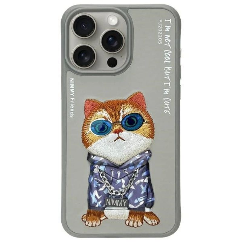 Etui Nimmy Glasses Cool Cat na iPhone 15 Pro Max - szare