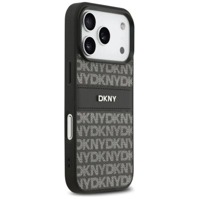 4. Etui DKNY Repeat Texture Pattern with Tonal Stripe na iPhone 17 Pro - czarne