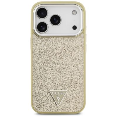 3. Etui Guess Glitter Triangle Logo MagSafe na iPhone 17 Pro - złote