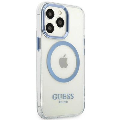 4. Etui Guess Metal Outline MagSafe na iPhone 13 Pro / iPhone 13 - niebieskie