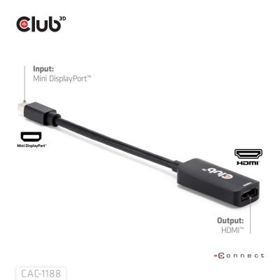 6. CLUB3D CAC-1188 adapter kablowy 0,09 m Mini DisplayPort HDMI Czarny