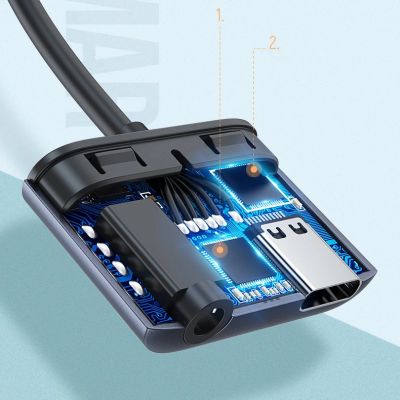 12. Ugreen adapter audio przejściówka USB Typ C (męski) - USB Typ C PD QC (żeński) + mini jack 3,5mm (żeński) szary (CM231)