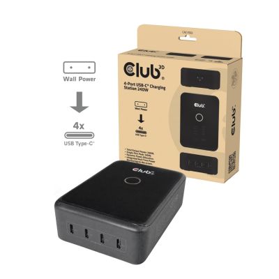 2. CLUB3D Stacja ładowania CAC-1933 z 4 portami USB-C® 240 W GaN PD 3.1 + PPS + wyświetlacz LED
