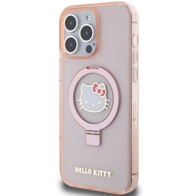 2. Etui Hello Kitty Ring Stand Glitter Electrop Logo MagSafe na iPhone 15 Pro Max - różowe