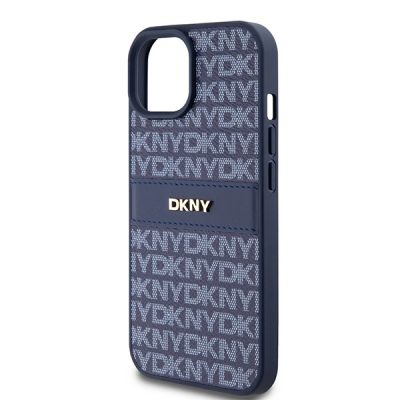 6. Etui DKNY Leather Mono Stripe & Metal Logo na iPhone 15 / 14 / 13 - niebieskie