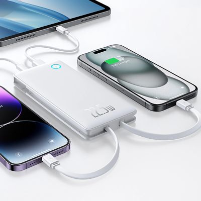 21. Powerbank Baseus Airpow Lite 10000mAh 22,5W z wbudowanymi kablami USB-C i Lightning - biały