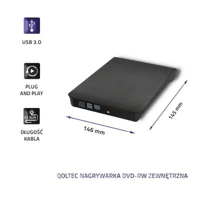 5. QOLTEC NAGRYWARKA DVD-RW ZEWNĘTRZNA | USB 3.0 | CZARNA