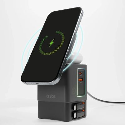 7. Stacja ładująca SBS Power Dock 6w1 z MagSafe, podstawką i kablami USB-C 65W – czarna
