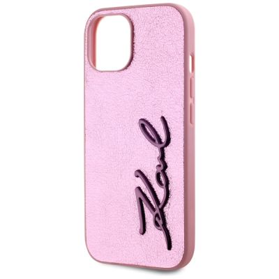 6. Etui Karl Lagerfeld Wrinkled Metal Signature na iPhone 15 - różowe