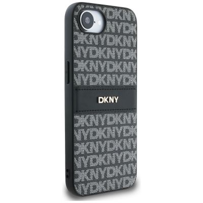 4. Etui DKNY Repeat Texture Pattern with Tonal Stripe na iPhone 16e - czarne
