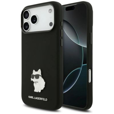 Etui Karl Lagerfeld Silicone Choupette Metal Pin iPhone 18 Pro Max / 17 Pro Max - czarne