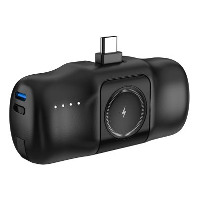 7. Mini powerbank Wozinsky WF16-YCS 5000mAh 15W USB-C z wbudowanym kablem USB-C i ładowarką do Apple Watch - czarny