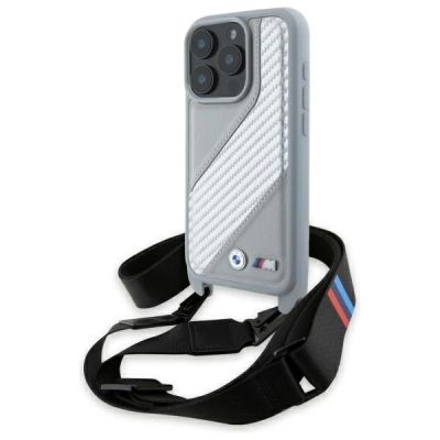 Etui BMW M Edition Carbon Stripe & Strap na iPhone 16 Pro Max - szare