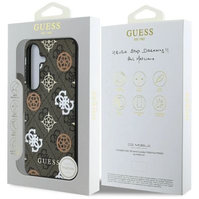 8. Etui Guess 4G Printed Colored Peony Pattern MagSafe do Samsung Galaxy S25 brązowy