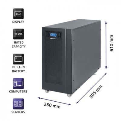 3. Qoltec Zasilacz awaryjny UPS On-line | Pure Sine Wave | 10kVA | 8kW | LCD | USB