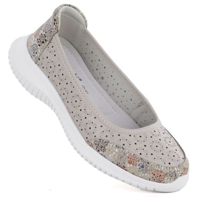 Skórzane półbuty damskie ażurowe beżowe S.Barski 7035