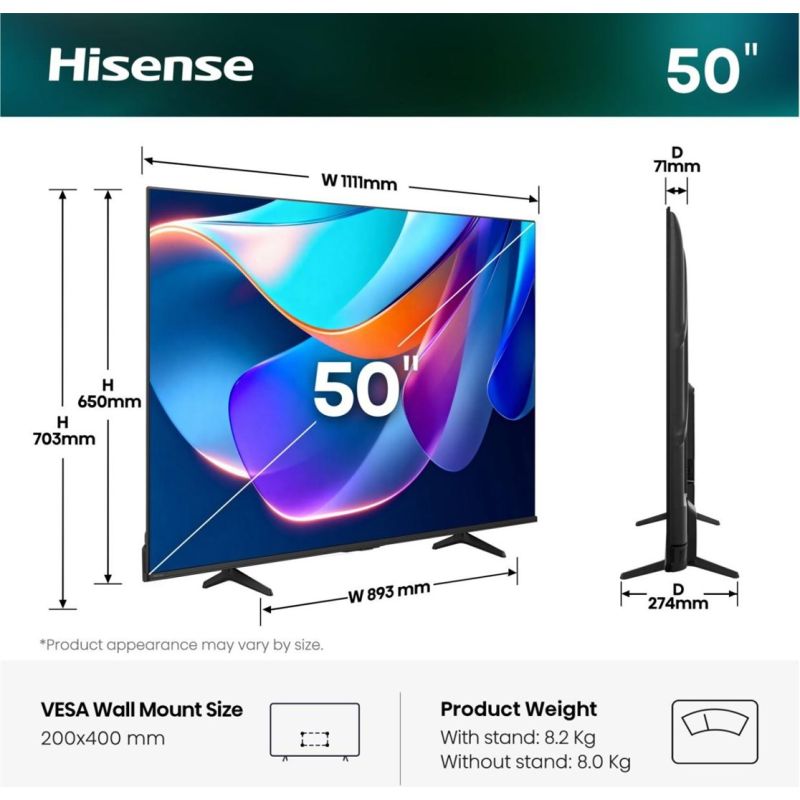20. Hisense 50A6S 127 cm (50") 4K Ultra HD Smart TV Wi-Fi Czarny