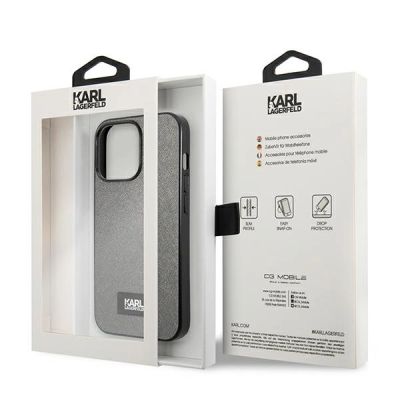 8. Etui Karl Lagerfeld Saffiano Plaque na iPhone 13 Pro Max 6,7" - srebrne