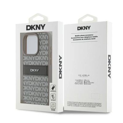 8. Etui DKNY Leather Mono Stripe & Metal Logo na iPhone 15 Pro Max - beżowe