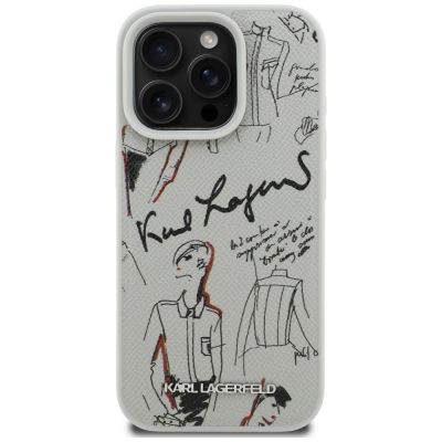 3. Etui Karl Lagerfeld Grained Pattern & Logo MagSafe na iPhone 16 Pro - szare