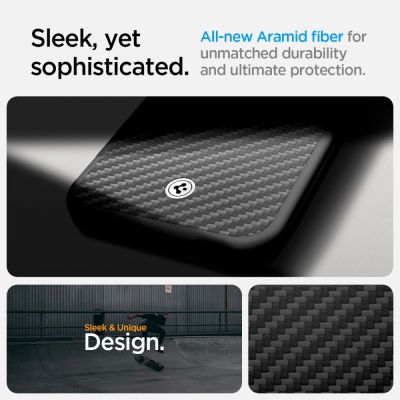 12. Etui Spigen Enzo Aramid MagSafe na iPhone 16e / 17e- czarne