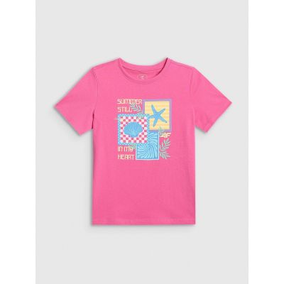 5. T-shirt regular z nadrukiem dziewczęcy 4F 4FJRSS26TTSHF4418-54S